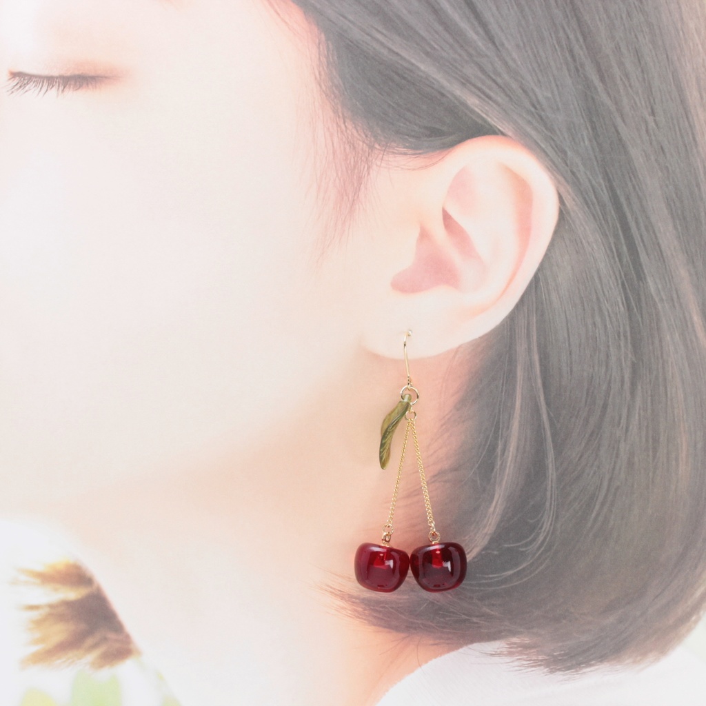 さくらんぼ~ろんぐ~(919) ピアス/イヤリング/ノンホールピアス/樹脂ピアス