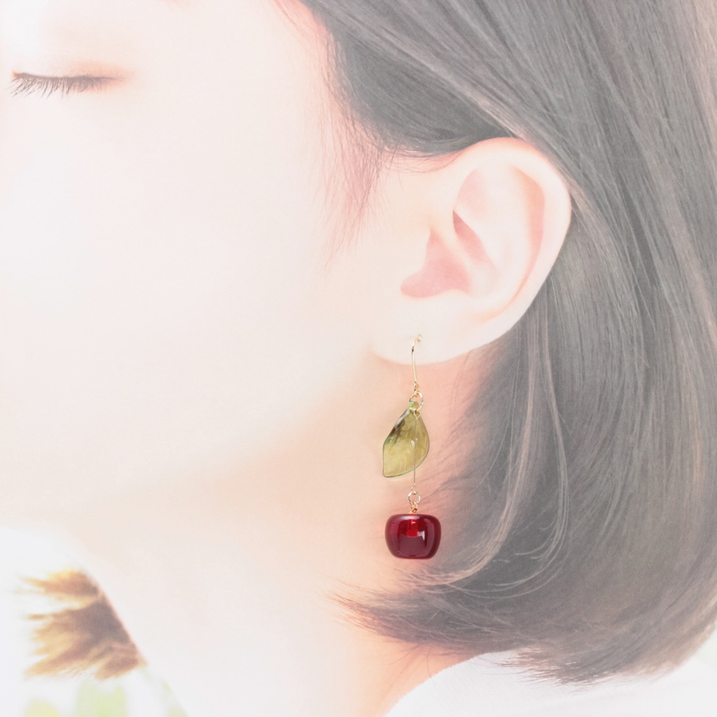 1粒さくらんぼ(936) ピアス/イヤリング/ノンホールピアス/樹脂ピアス