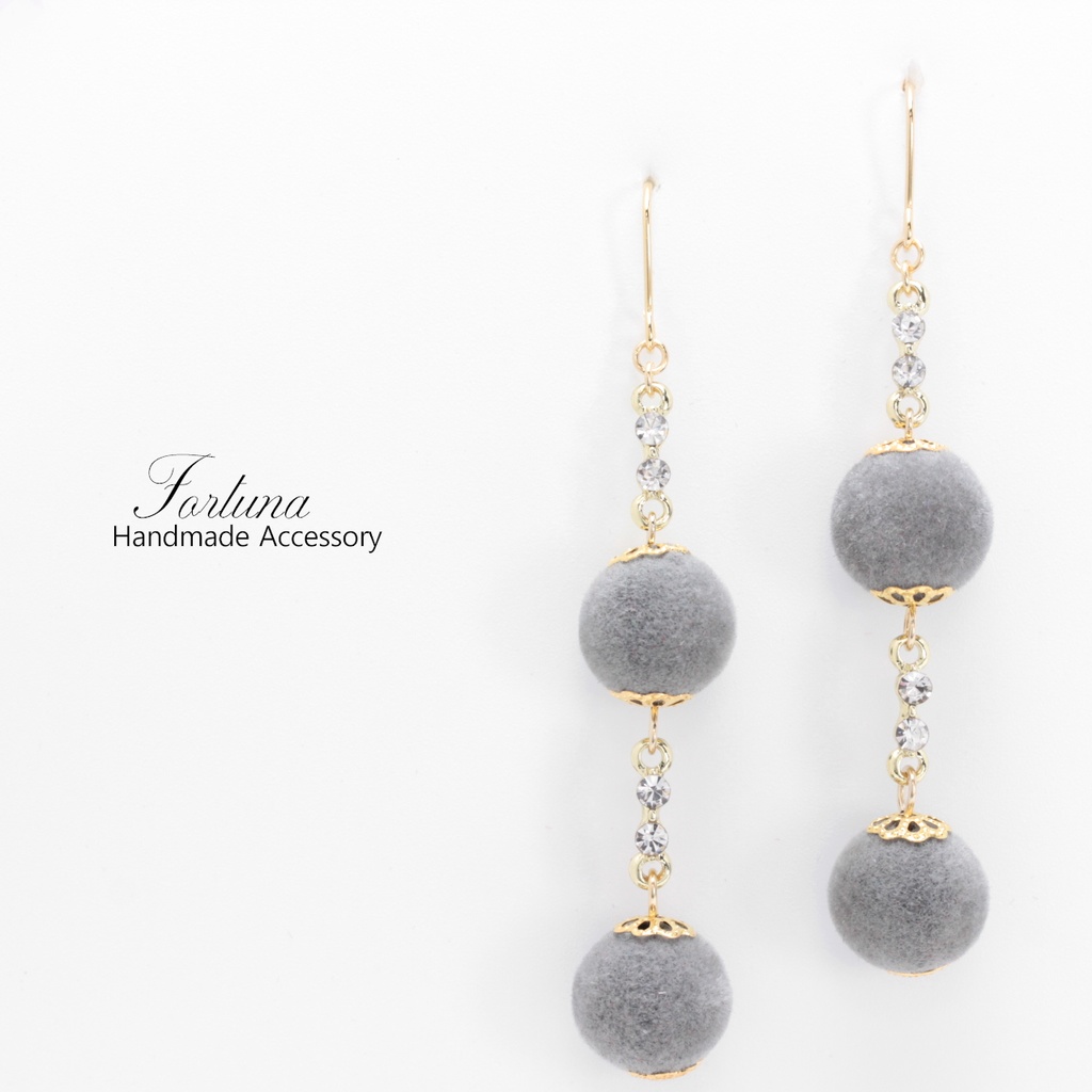 Flocky Beads~グレー~(a933) ピアス/イヤリング/ノンホールピアス/樹脂ピアス