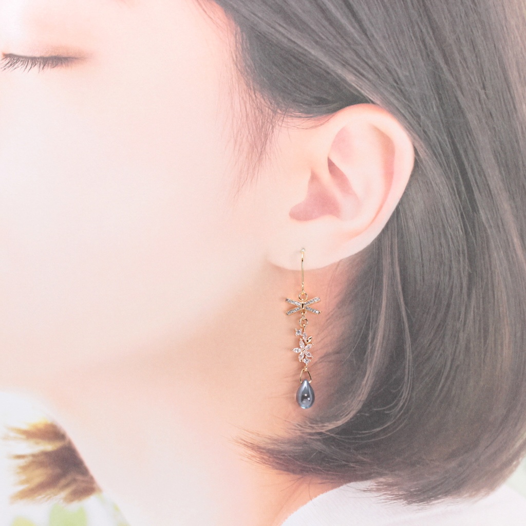 Princess Ribbon~水色~(962) ピアス/イヤリング/ノンホールピアス/樹脂ピアス