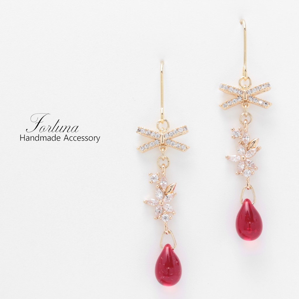 Princess Ribbon~赤色~(962) ピアス/イヤリング/ノンホールピアス/樹脂ピアス