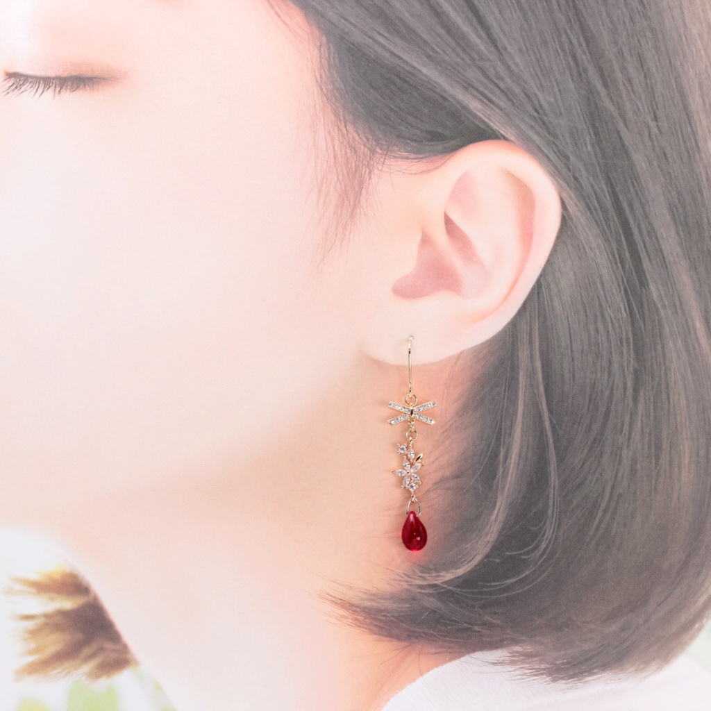 Princess Ribbon~赤色~(962) ピアス/イヤリング/ノンホールピアス/樹脂ピアス