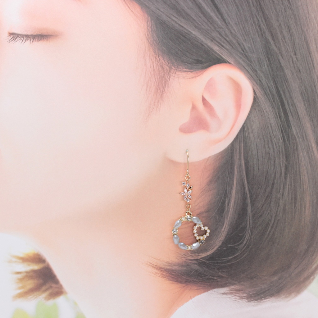 花とハート(966) ピアス/イヤリング/ノンホールピアス/樹脂ピアス