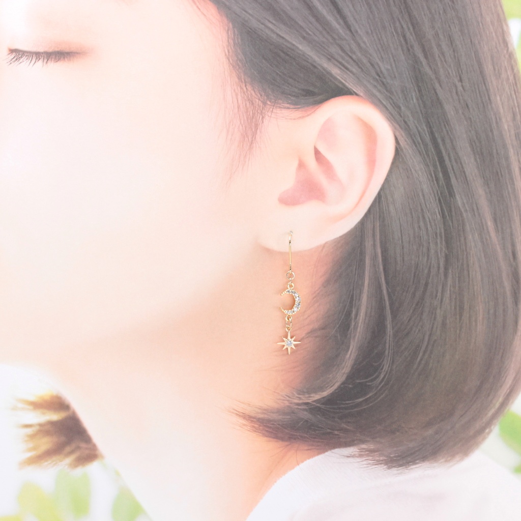 きらきらの月と星(990) ピアス/イヤリング/ノンホールピアス/樹脂ピアス
