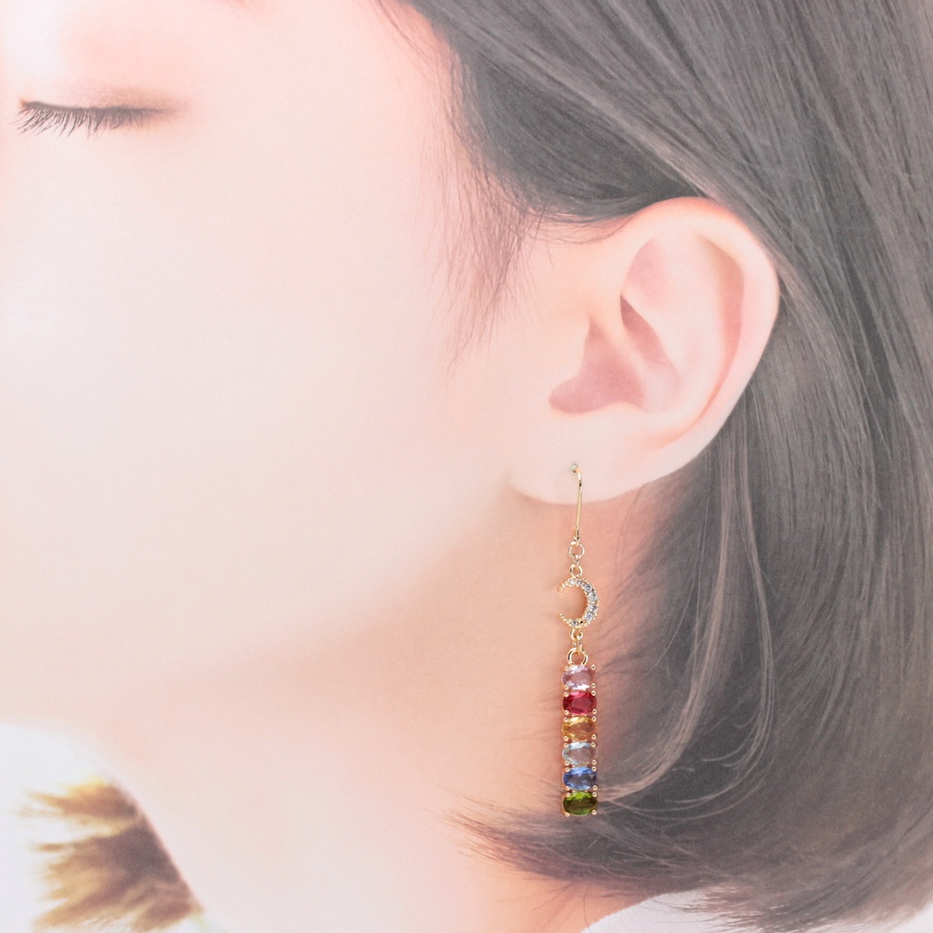 Moon&Colorful Jewel(998) ピアス/イヤリング/ノンホールピアス/樹脂ピアス