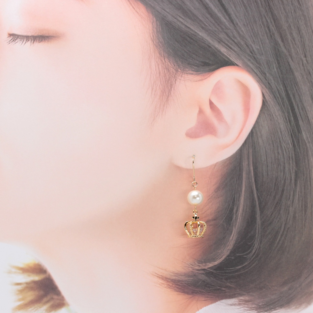 Pearl Crown(999) ピアス/イヤリング/ノンホールピアス/樹脂ピアス