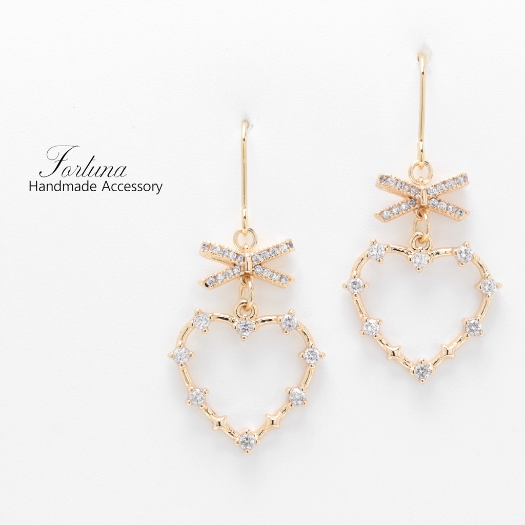 リボンとハート(1013) ピアス/イヤリング/ノンホールピアス/樹脂ピアス