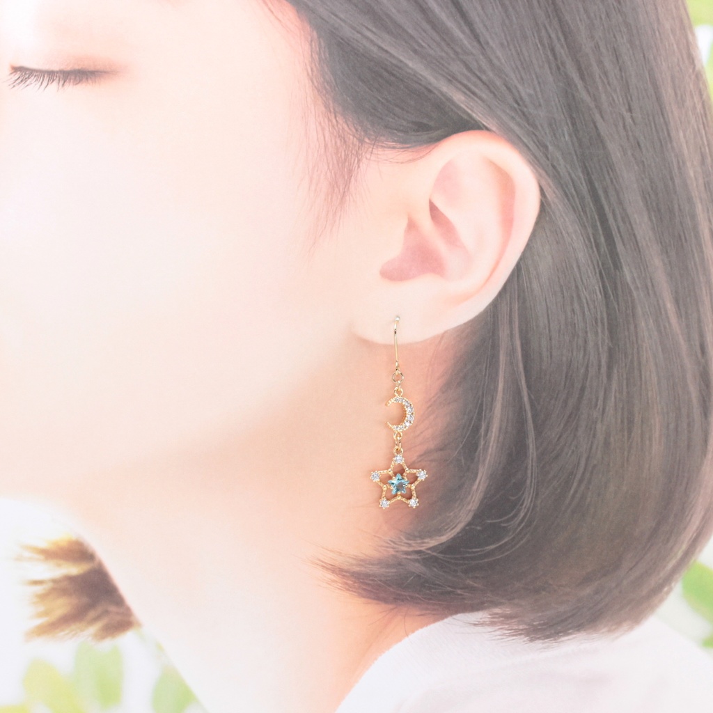 Moon&Light Blue Star(1017) ピアス/イヤリング/ノンホールピアス/樹脂ピアス