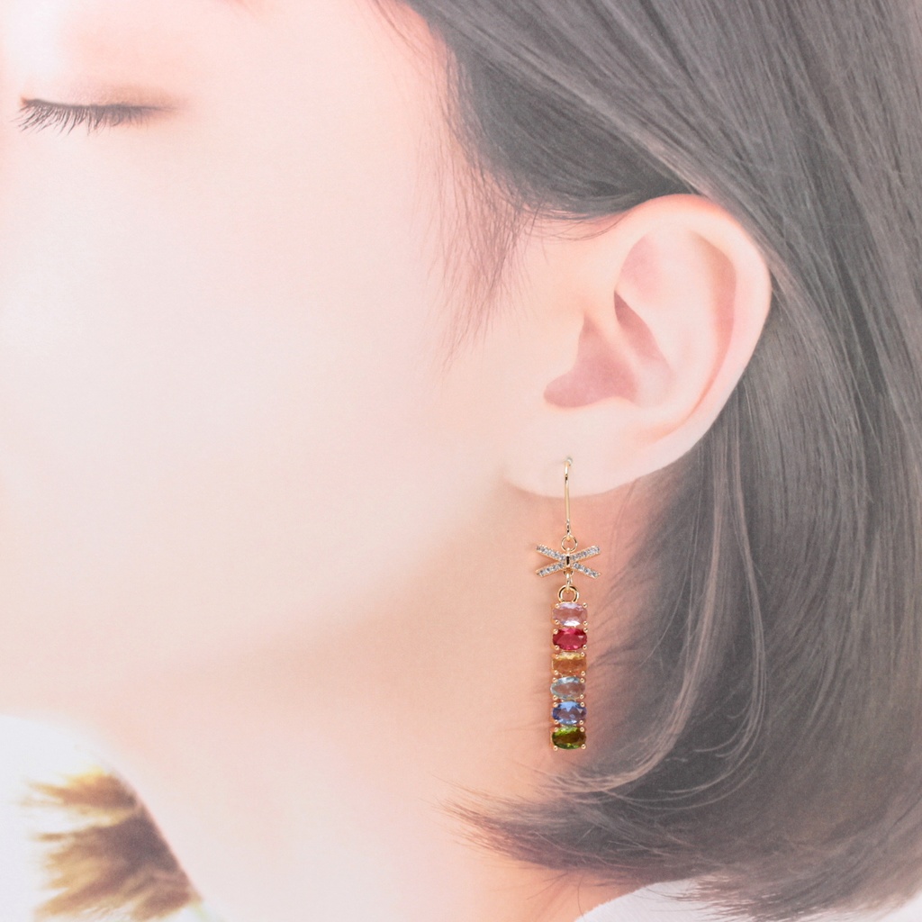 Ribbon&Colorful Jewel(1025) ピアス/イヤリング/ノンホールピアス/樹脂ピアス