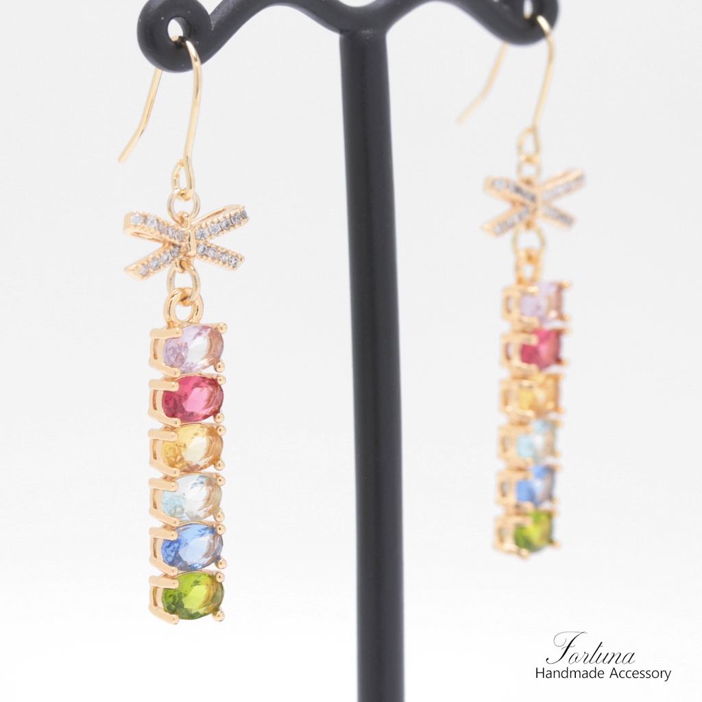 Ribbon&Colorful Jewel(1025) ピアス/イヤリング/ノンホールピアス/樹脂ピアス
