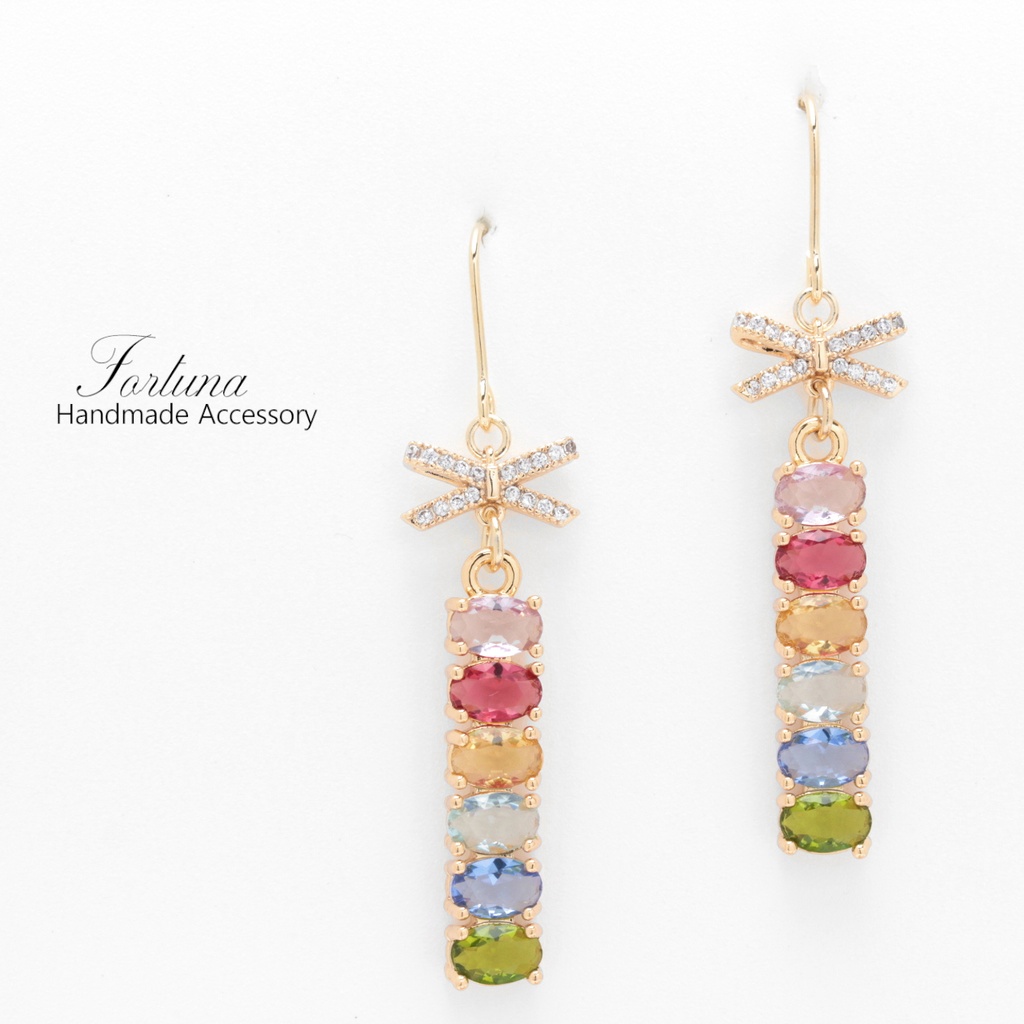 Ribbon＆Colorful Jewel(1025) ピアス/イヤリング/ノンホールピアス/樹脂ピアス