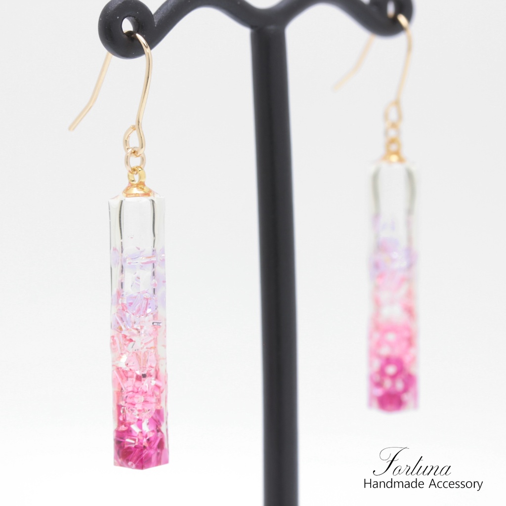 水中宝石~Pink~(1000) ピアス/イヤリング/ノンホールピアス/樹脂ピアス