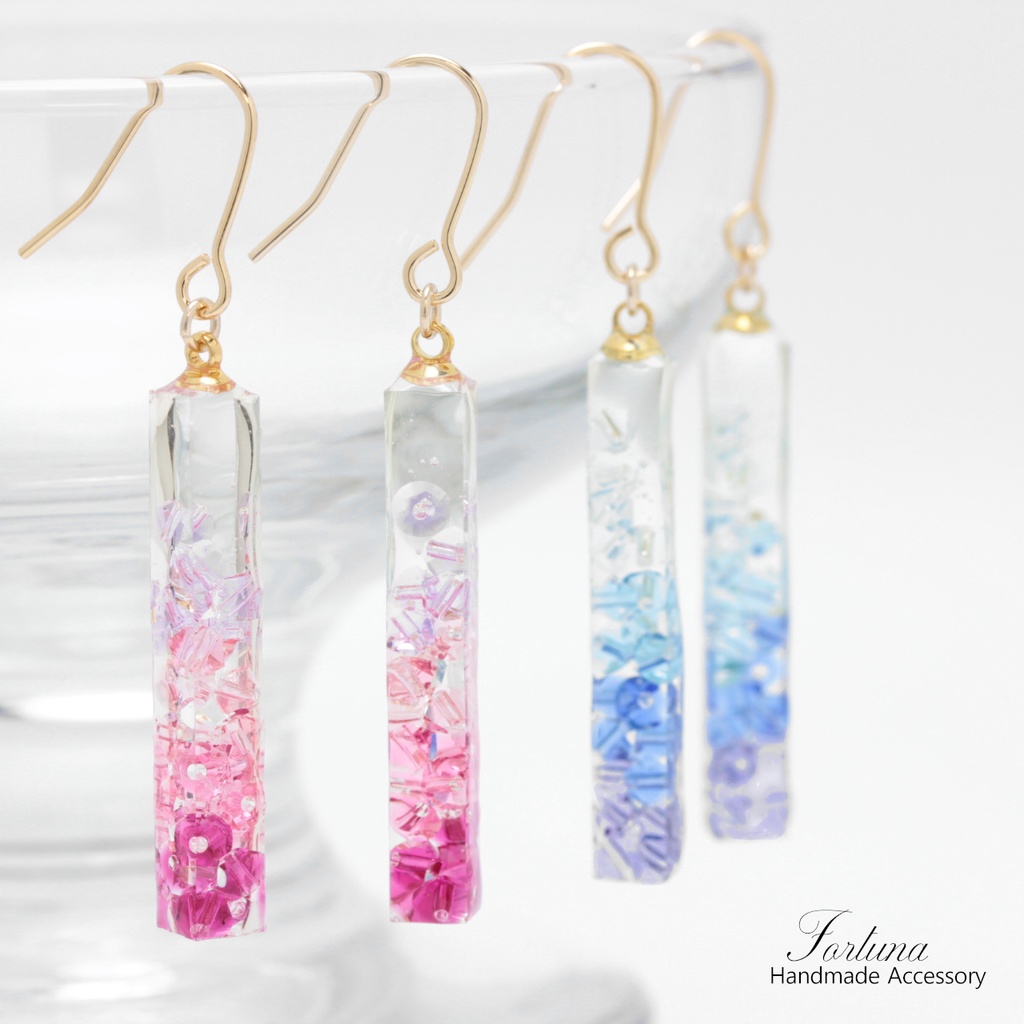 水中宝石~Pink~(1000) ピアス/イヤリング/ノンホールピアス/樹脂ピアス