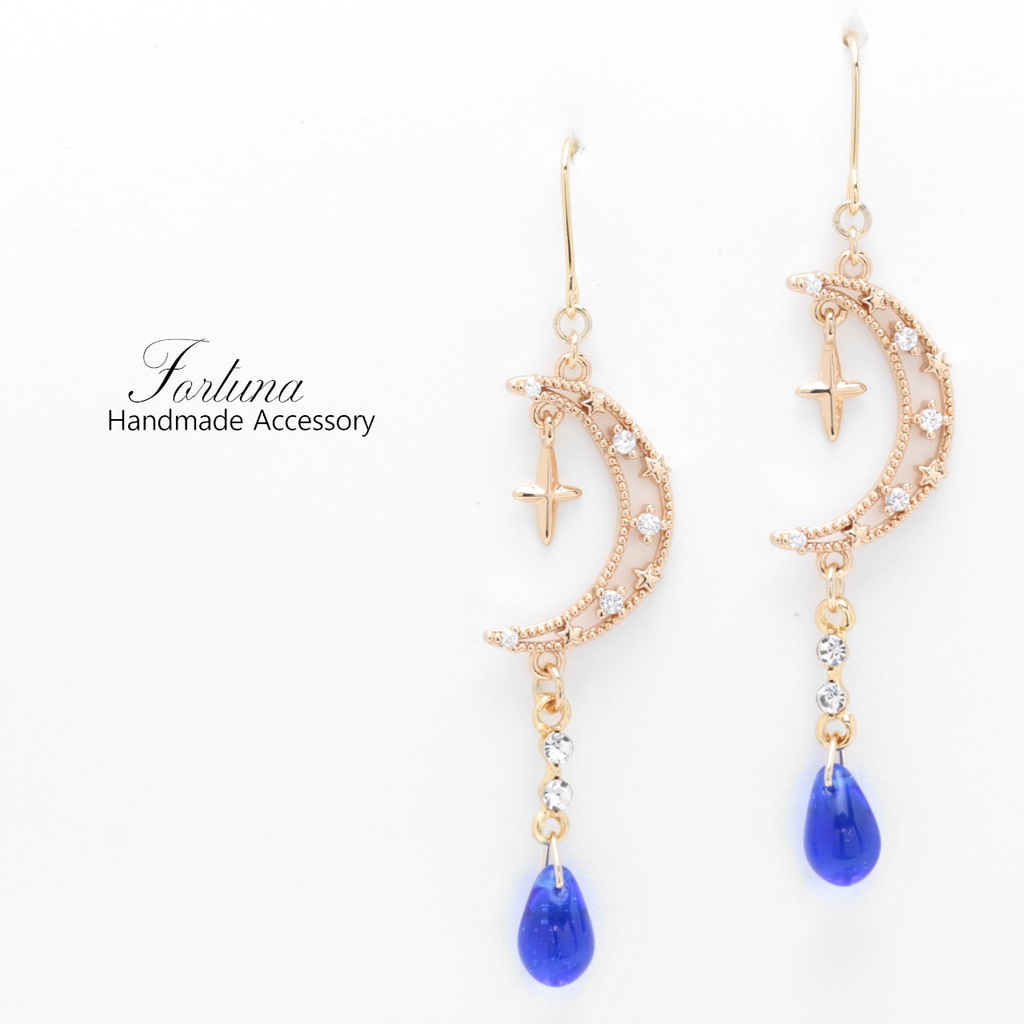 月と揺れる雫(1042) ピアス/イヤリング/ノンホールピアス/樹脂ピアス