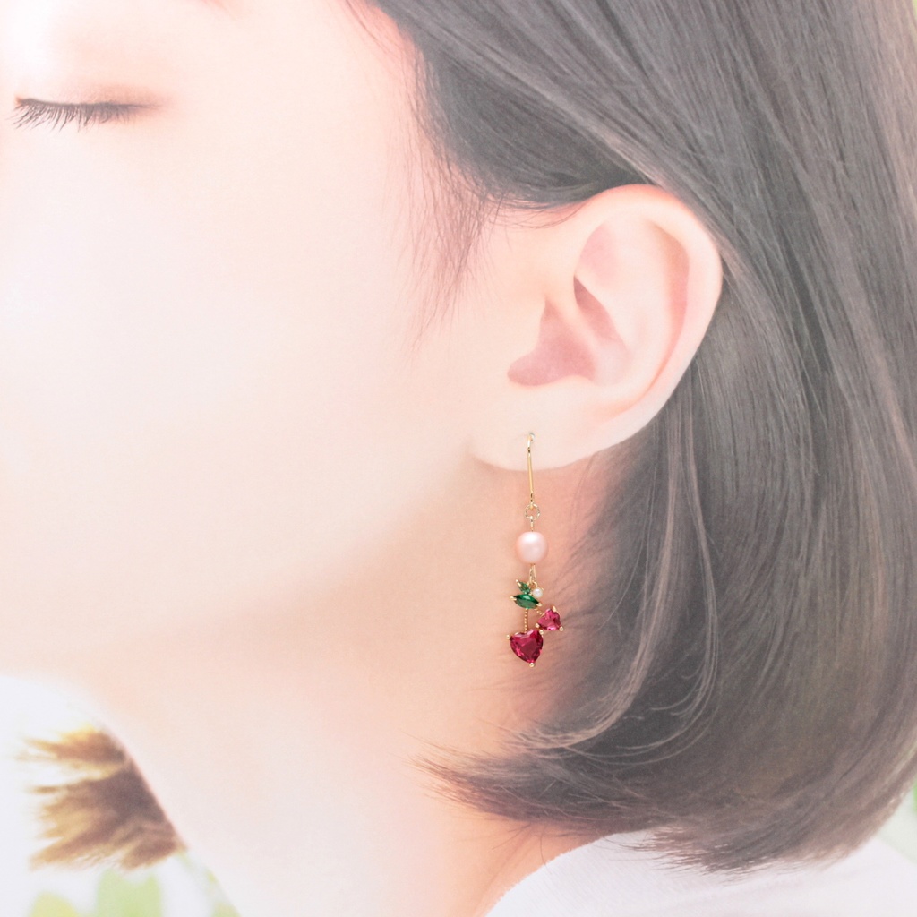 パールとさくらんぼ(1065) ピアス/イヤリング/ノンホールピアス/樹脂ピアス