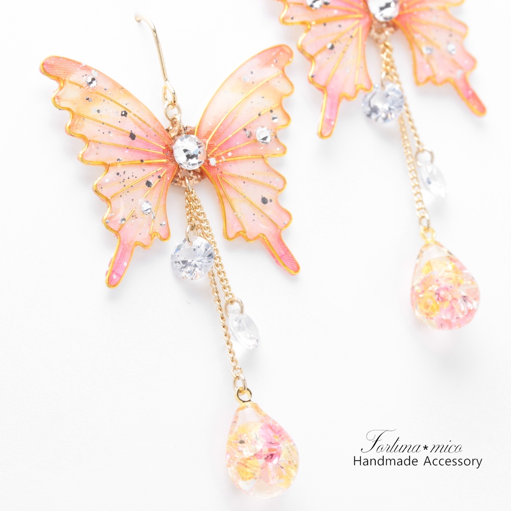胡蝶~Tropical Pink~(c43) ピアス/イヤリング/ノンホールピアス/樹脂ピアス
