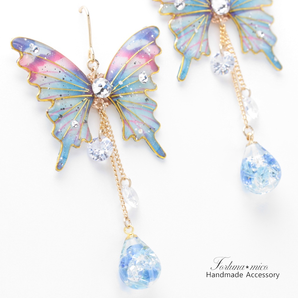 胡蝶~Tropical Blue~(c44) ピアス/イヤリング/ノンホールピアス/樹脂ピアス