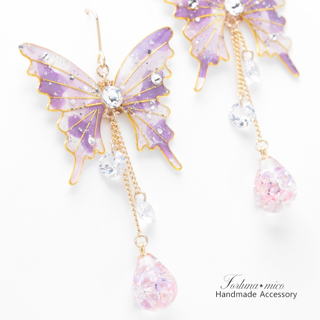 胡蝶~Camo Purple~(c47) ピアス/イヤリング/ノンホールピアス/樹脂ピアス