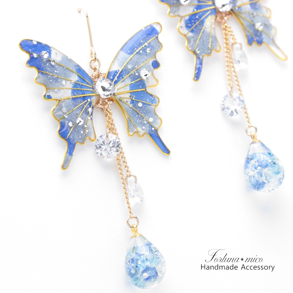 胡蝶~Camo Blue~(c48) ピアス/イヤリング/ノンホールピアス/樹脂ピアス