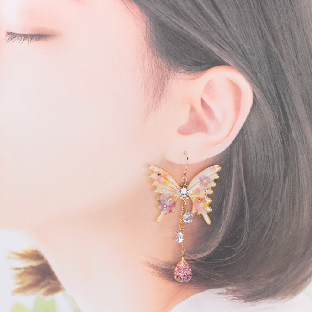 胡蝶~Pink Flower~(c49) ピアス/イヤリング/ノンホールピアス/樹脂ピアス
