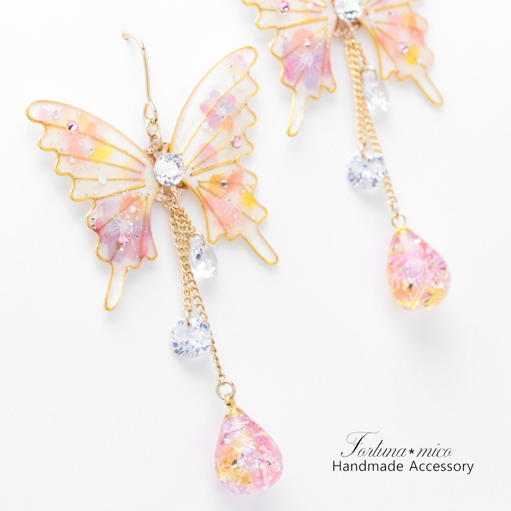 胡蝶~Pink Flower~(c49) ピアス/イヤリング/ノンホールピアス/樹脂ピアス