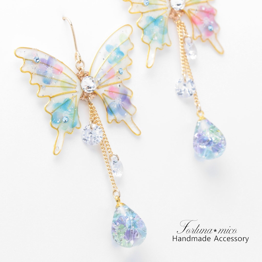 胡蝶~Blue Flower~(c50) ピアス/イヤリング/ノンホールピアス/樹脂ピアス