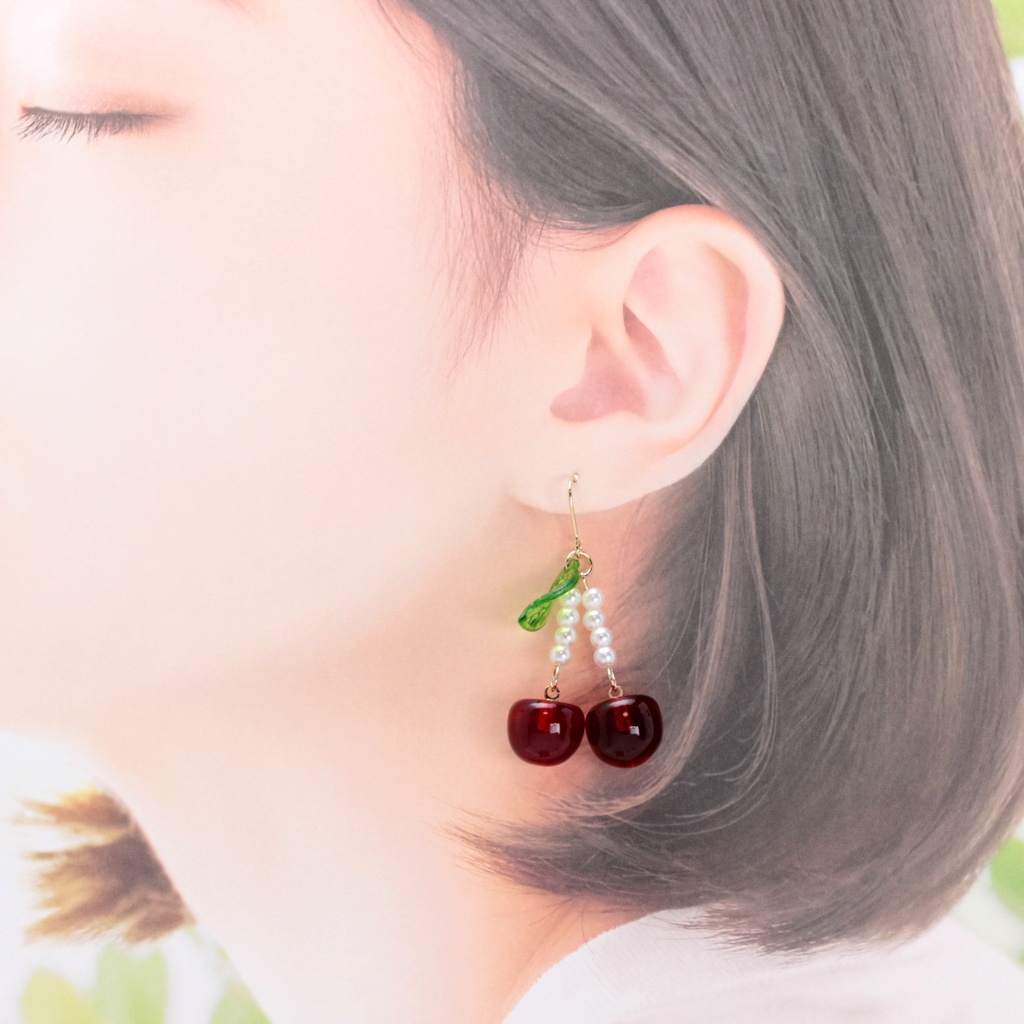 さくらんぼ~Pearl~(1104) ピアス/イヤリング/ノンホールピアス/樹脂ピアス
