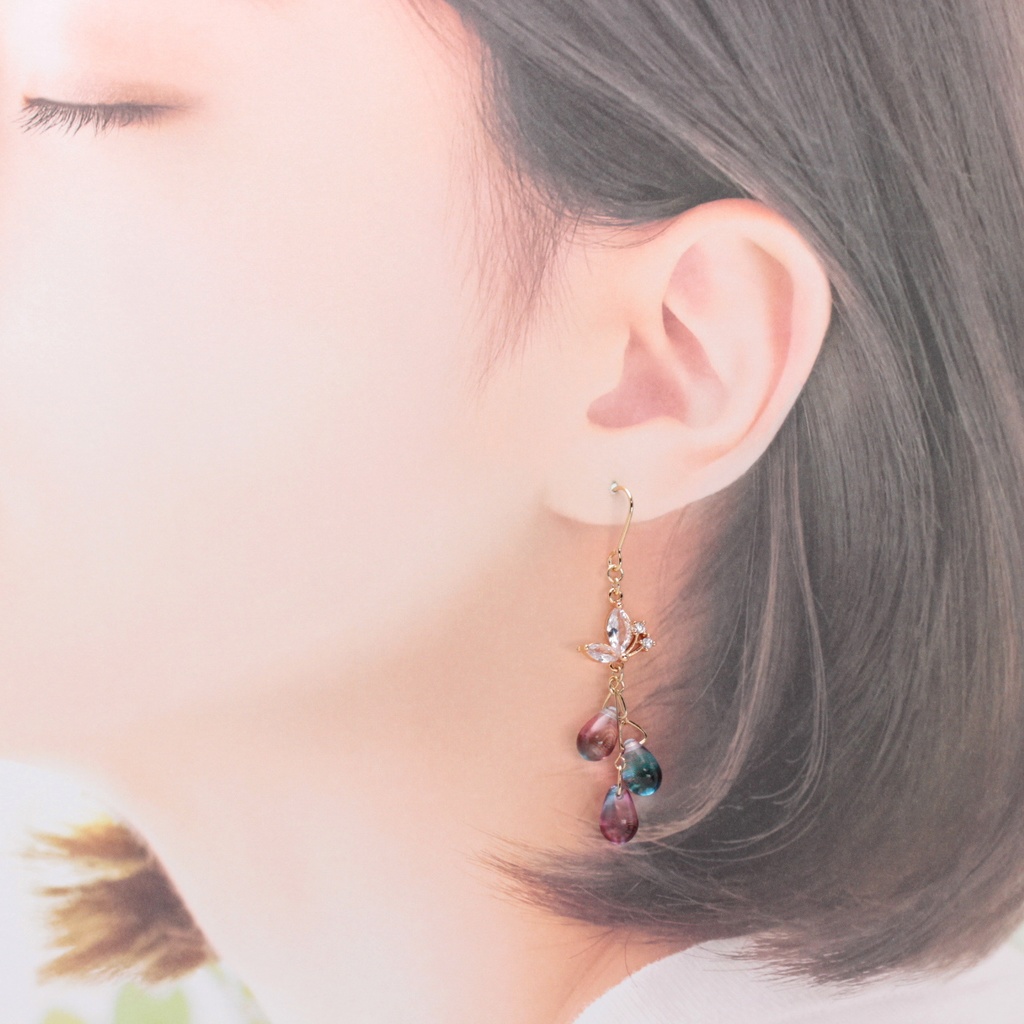 Butterfly Drops①(1139) ピアス/イヤリング/ノンホールピアス/樹脂ピアス
