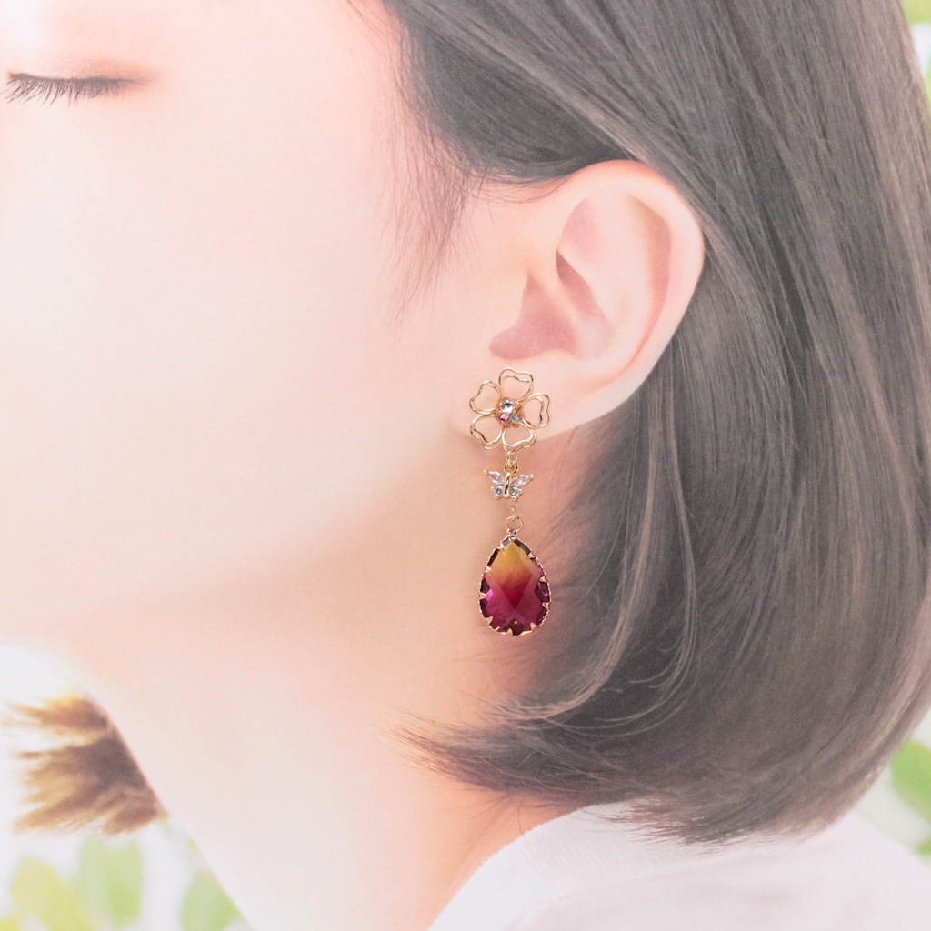Pink Drop~Flower~(1191) ピアス/ノンホールピアス/樹脂ピアス