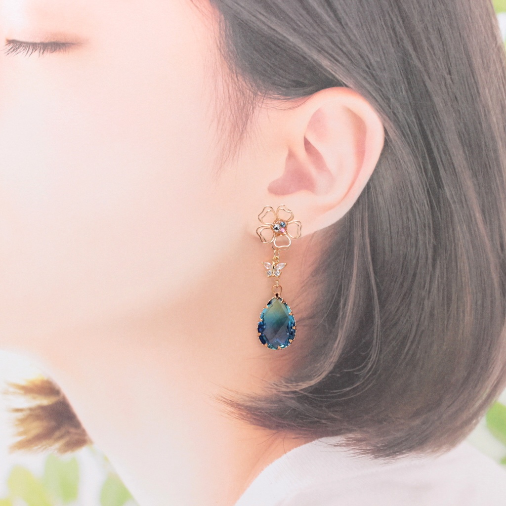 Blue Drop~Flower~(1192) ピアス/ノンホールピアス/樹脂ピアス