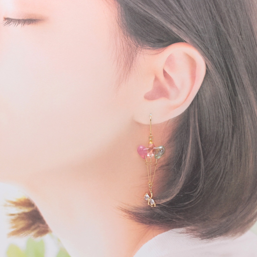 風船とクマさん~Spring~(1210) ピアス/イヤリング/ノンホールピアス/樹脂ピアス