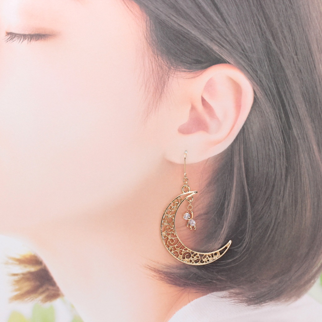 三日月とくまさん(1229) ピアス/イヤリング/ノンホールピアス/樹脂ピアス