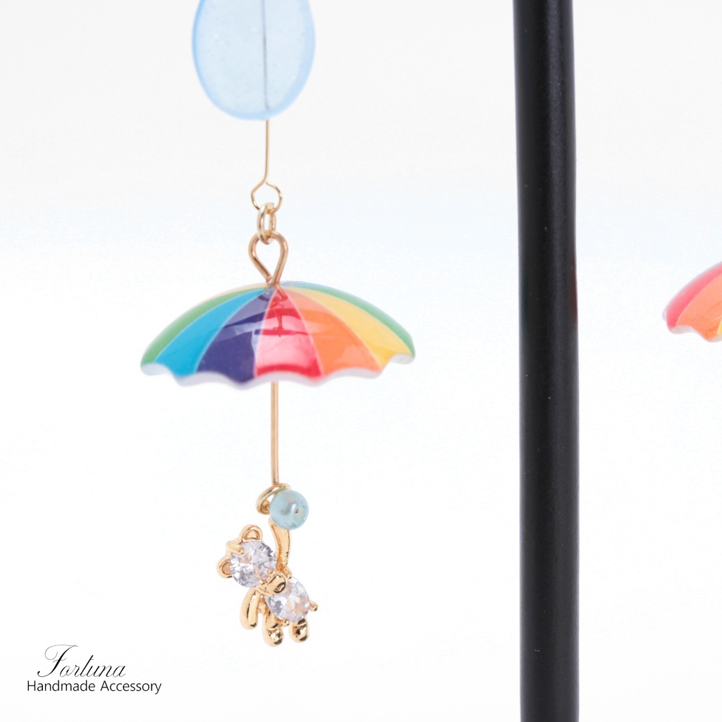 傘とくま~Rainbow~(1234) ピアス/イヤリング/ノンホールピアス/樹脂ピアス