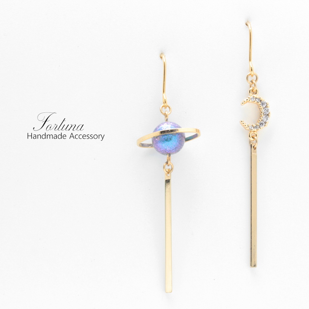 Planet × Moon~blue~(1240) ピアス/イヤリング/ノンホールピアス/樹脂ピアス