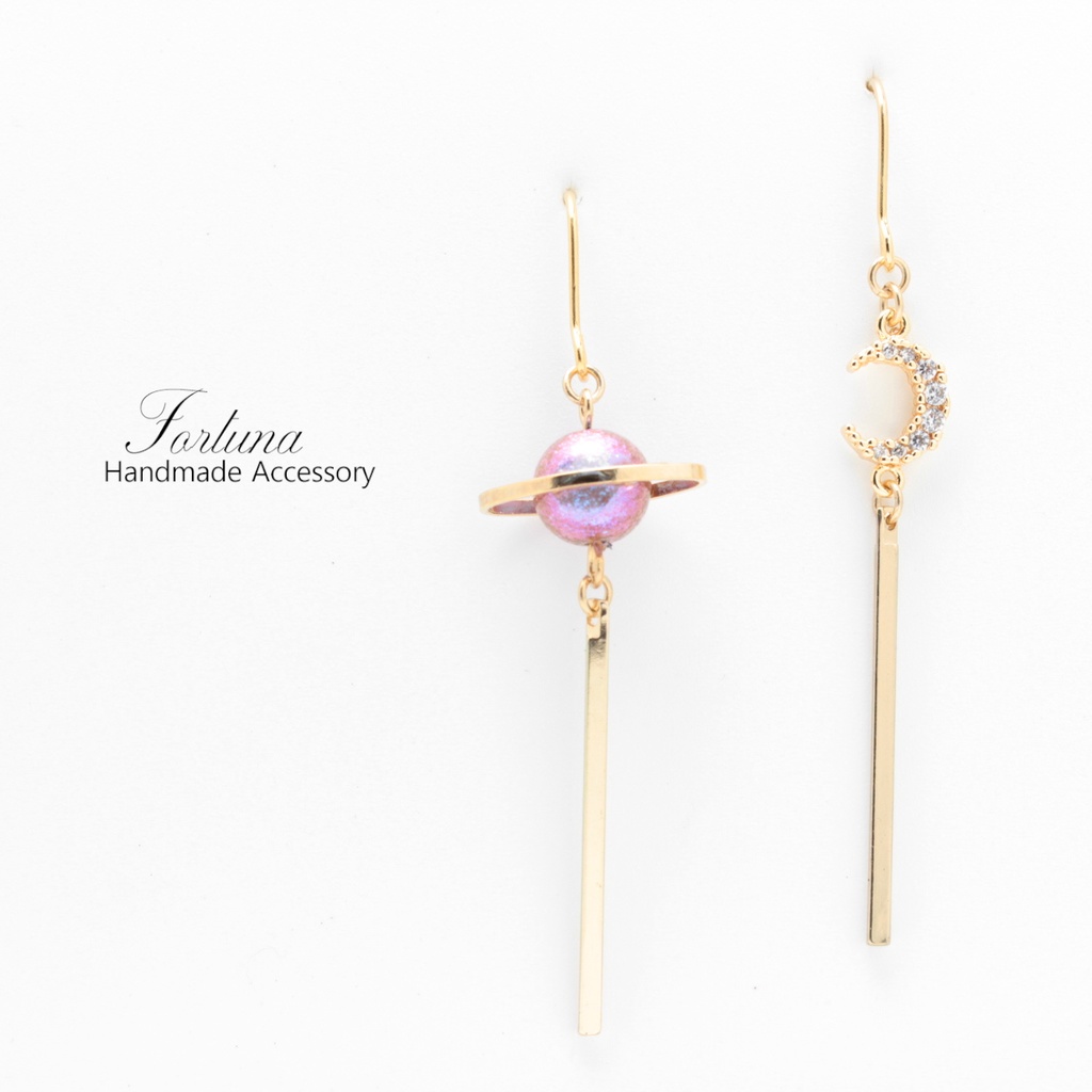 Planet × Moon~pink~(1240) ピアス/イヤリング/ノンホールピアス/樹脂ピアス