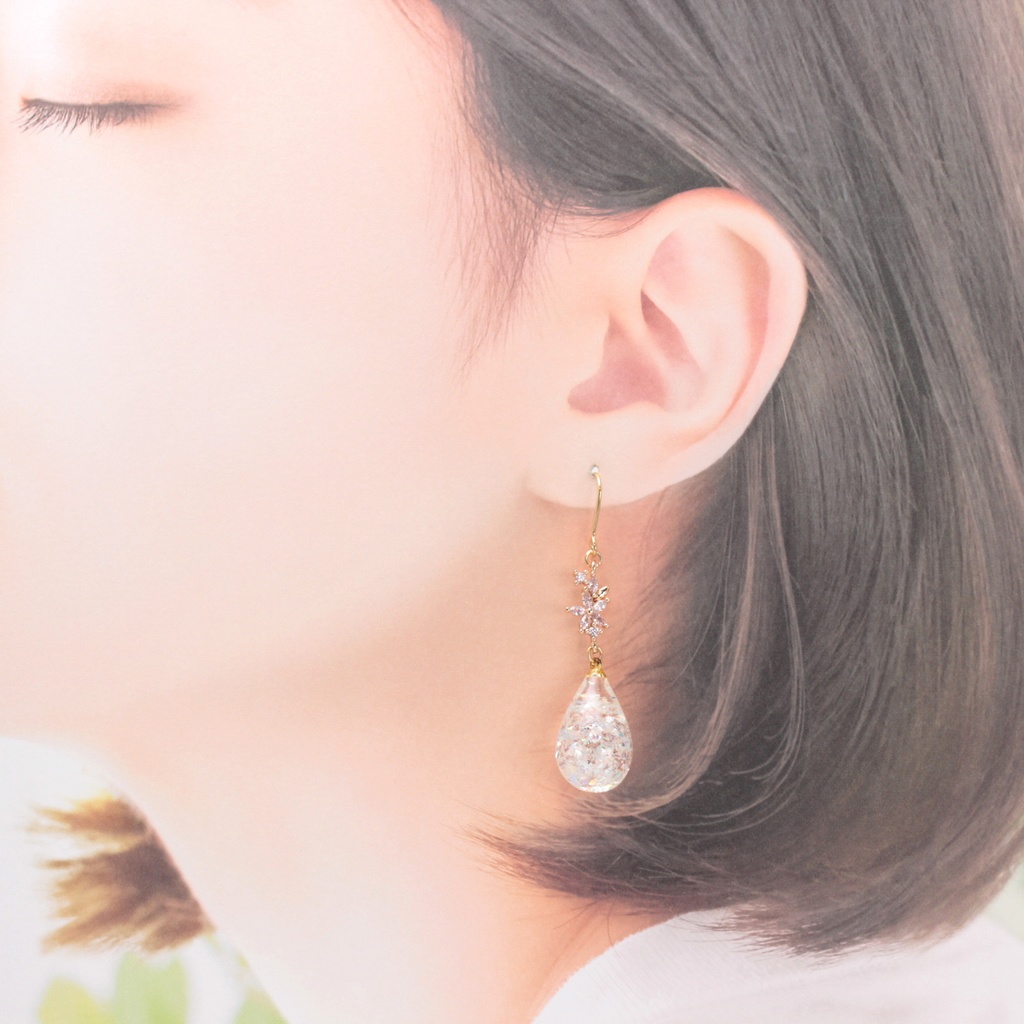花虹雫(1244) ピアス/イヤリング/ノンホールピアス/樹脂ピアス