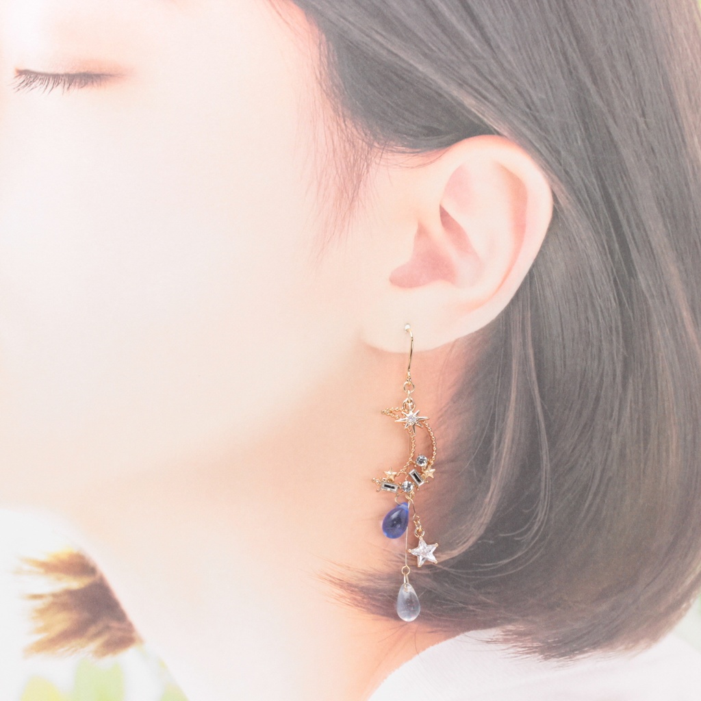月の雫と星(1247) ピアス/イヤリング/ノンホールピアス/樹脂ピアス