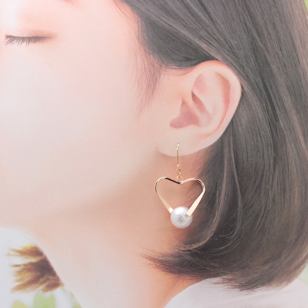Heart & Cotton pearl(1265) ピアス/イヤリング/ノンホールピアス/樹脂ピアス