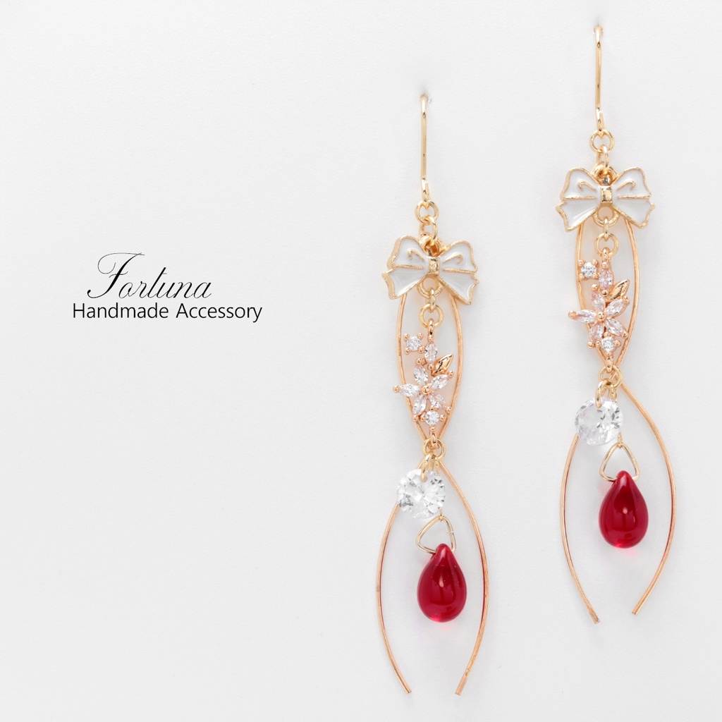 白色りぼんと揺れる花雫(1269) ピアス/イヤリング/ノンホールピアス/樹脂ピアス