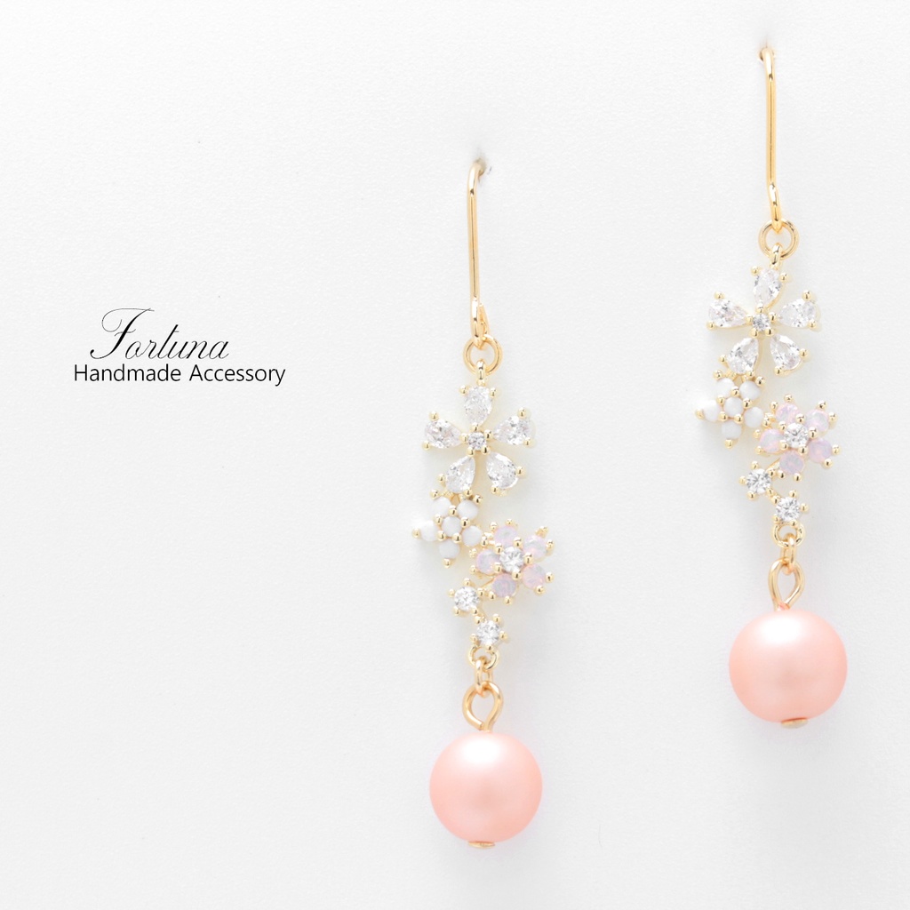 Kirakira Flower & Pink(1274) ピアス/イヤリング/ノンホールピアス/樹脂ピアス