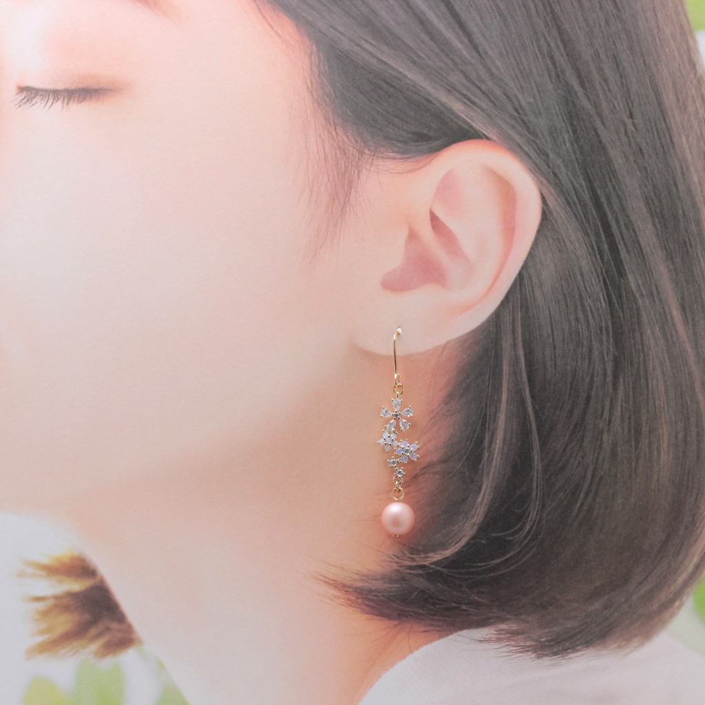 Kirakira Flower & Pink(1274) ピアス/イヤリング/ノンホールピアス/樹脂ピアス