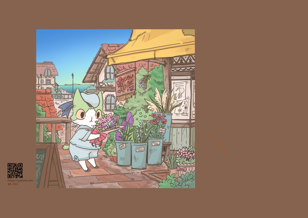 お花とハチワレブックカバー