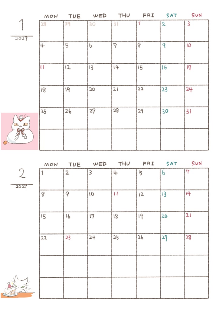 やとりえねこカレンダー/2027