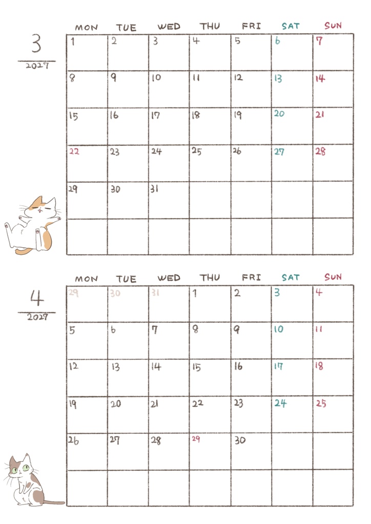 やとりえねこカレンダー/2027