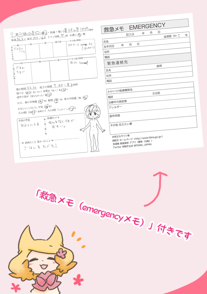 体調ノート:自宅印刷版(バラ)