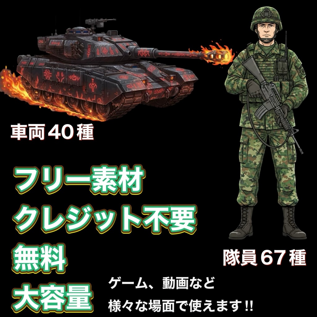 自衛隊風キャラクターセット(67種)乗り物(40種)