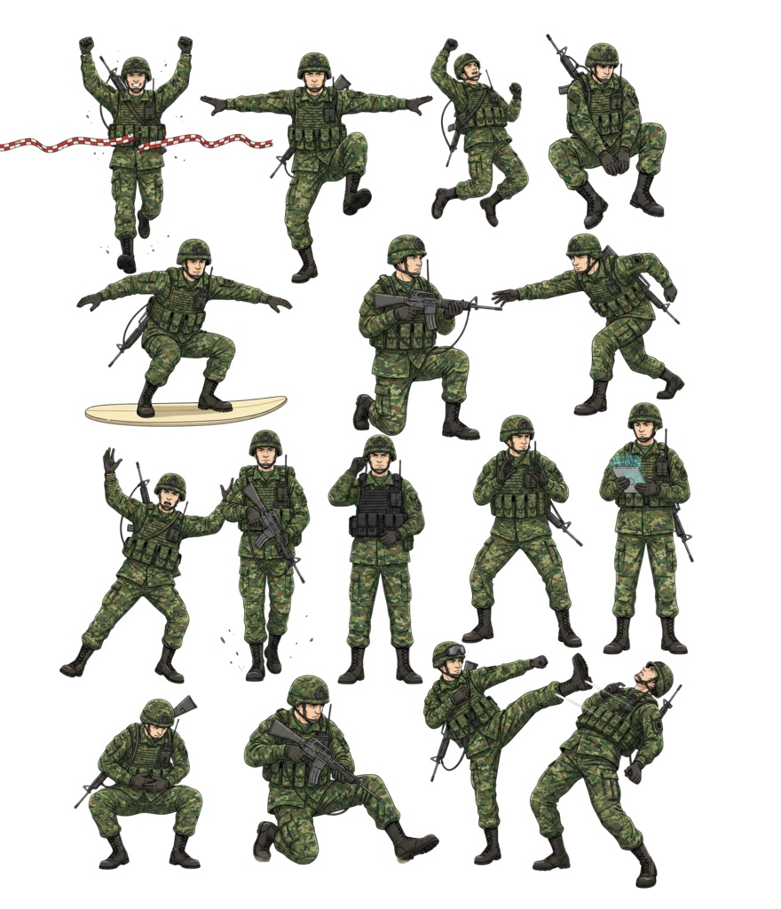 【全88種】自衛隊員風キャラクター立ち絵・ポーズ素材集【1024×1024/背景透過PNG】