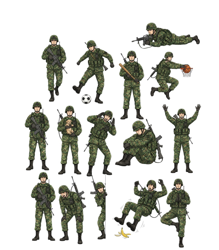 【全88種】自衛隊員風キャラクター立ち絵・ポーズ素材集【1024×1024/背景透過PNG】