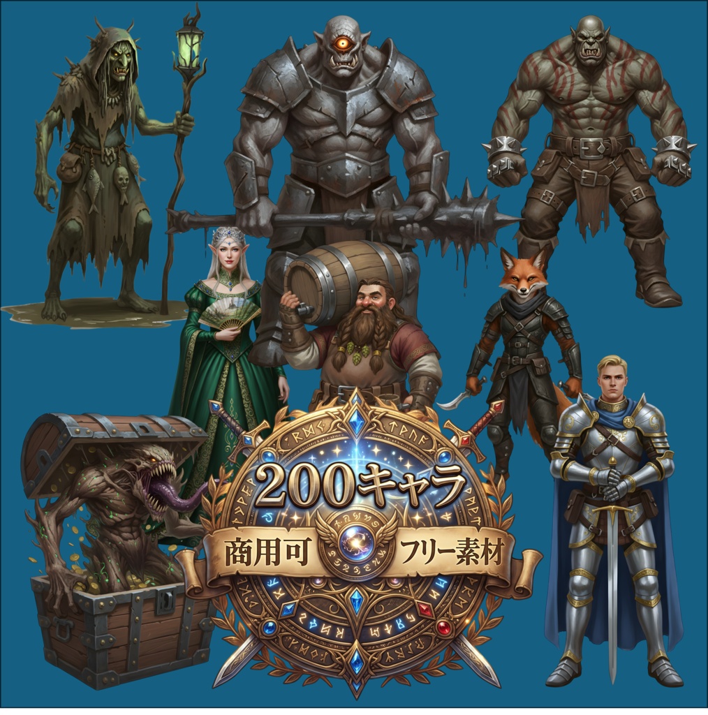 【商用可フリー素材】ファンタジーキャラ２００種セット