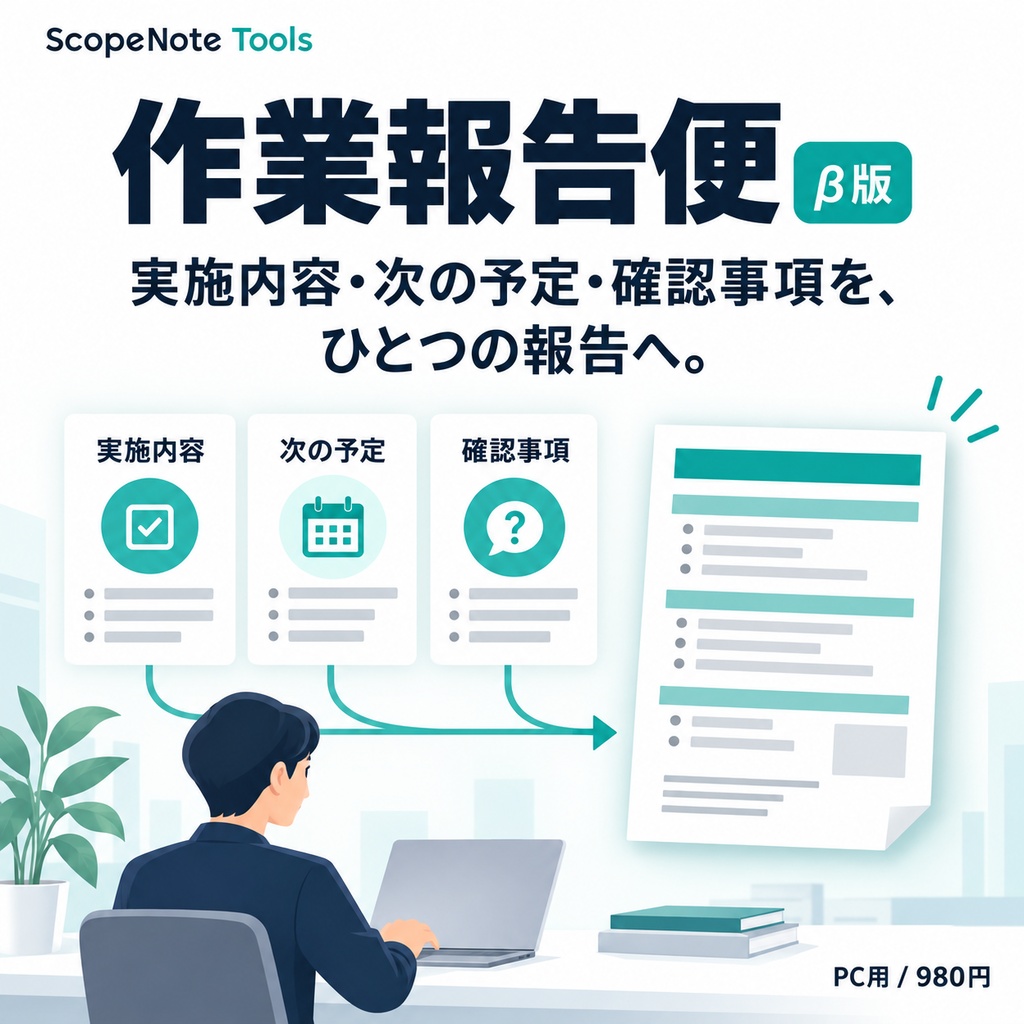 作業報告便 β版｜実施内容・次の予定・確認事項を1つの報告書へ